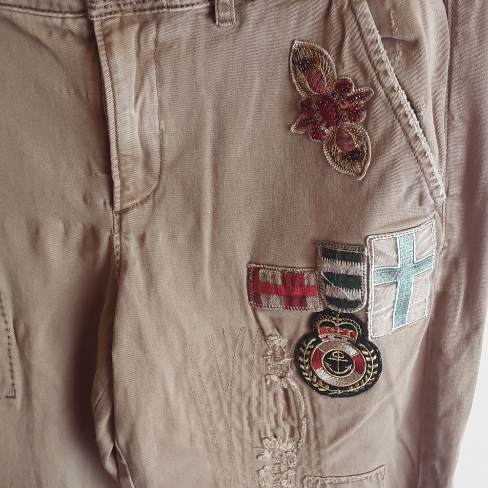 Pilcro and the Letterpress Brown Appliqued Khakis